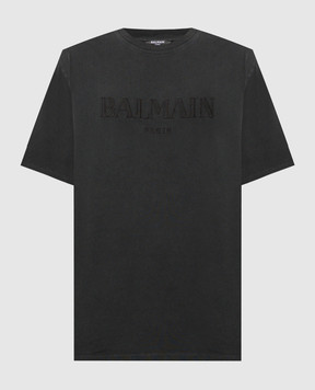 Balmain Сіра футболка з вінтажною вишивкою логотипа DH1EG010BC72m
