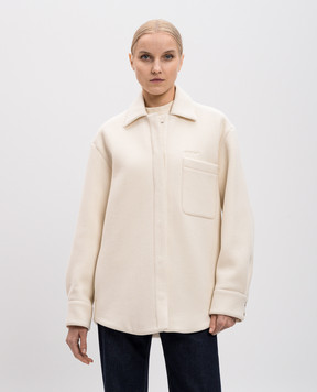 Off-White Белое укороченное пальто с шерстью в стиле рубашки OWES004S25FAB001
