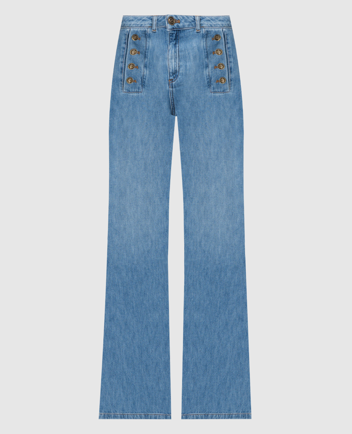 Голубые джинсы клеш с брендированными пуговицами
