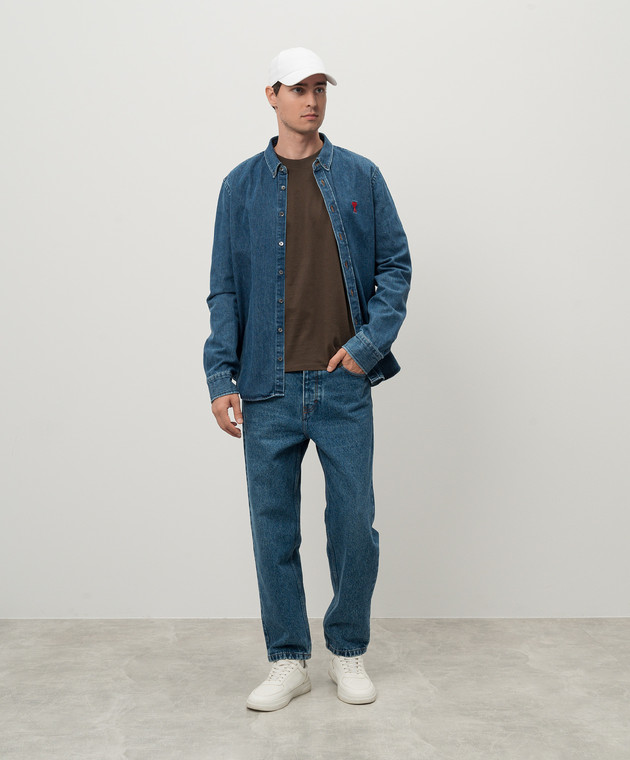 Ami Paris - Синяя джинсовая рубашка с вышивкой Ami de Coeur