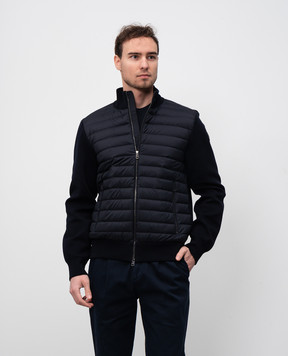 Moncler Синяя комбинированная куртка с логотипом K10919B00020V9100