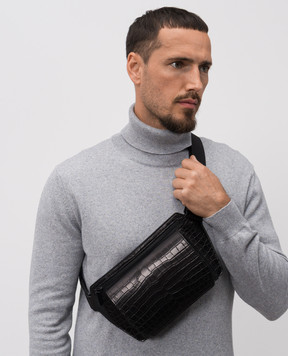 Cashmere&Whiskey Черная поясная сумка из кожи крокодила CROCOWAISTBAG
