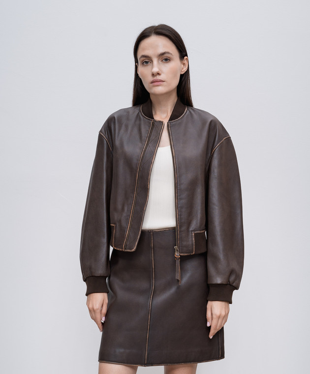 Max Mara Weekend - Коричневый кожаный бомбер HILTEX с эффектом