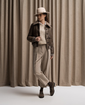 Brunello Cucinelli Бежевые брюки с шерстью с цепочкой мониль MP580P8562