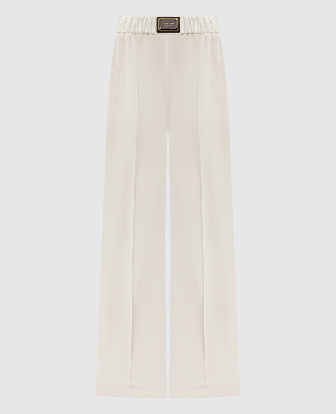 White wool trousers with logo patch