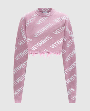 Vetements Розовый укороченный свитер с шерстью с бахромой. WA65KN221P