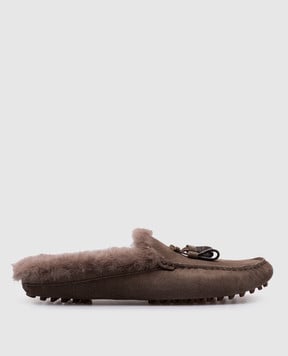 Brunello Cucinelli Коричневые замшевые мюли на меху. MZSFG2803