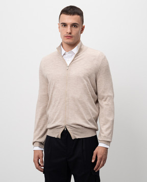 Brunello Cucinelli Бежевый меланжевый кардиган из шерсти и кашемира M2400106