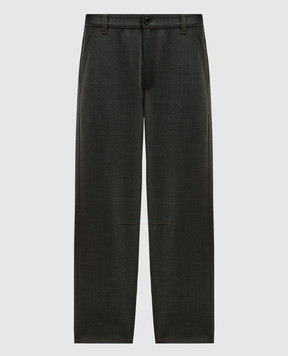 Brunello Cucinelli Сірі штани з вовною зі шкіряним логотипом MPW07P8723