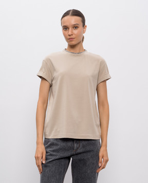 Brunello Cucinelli Бежева футболка з ланцюжком моніль M0T18BD200
