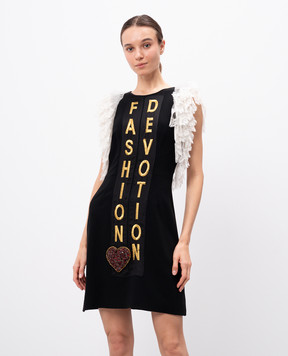 Dolce&Gabbana Черное платье Fashion Devotion с кружевом и кристаллами F6B3LZFURDV