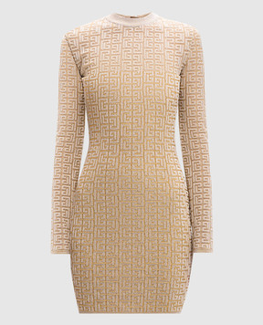Balmain Бежева сукня міні у візерунок PB Labyrinth DF2R8029KH69