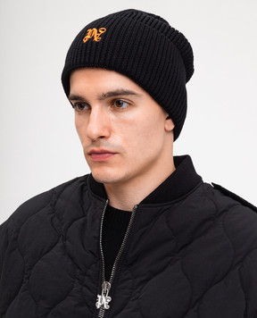 Palm Angels Чорна шапка з вишивкою монограми логотипа з вовони PMLC030F24KNI002