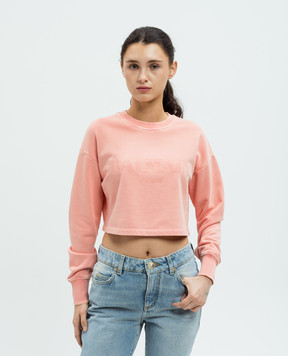 Balmain Помаранчевий укорочений світшот з вишикою логотипа DF1JO006BC72