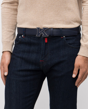 Kiton Синій шкіряний ремінь з монограмою логотипа USC20PN01098