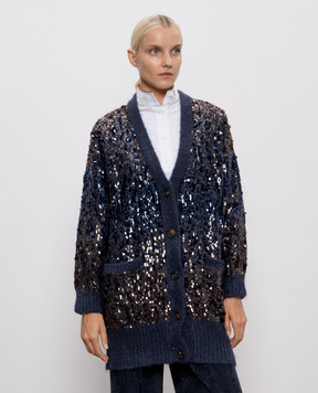 Brunello Cucinelli Синій кардиган з вовною в паєтки M1U375906P