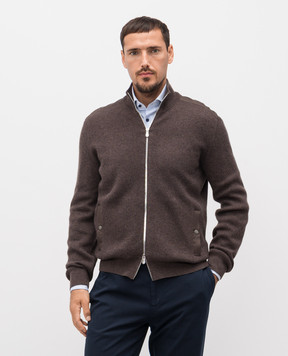 Brunello Cucinelli Коричневий кардиган з кашеміру в рубчик M22203906