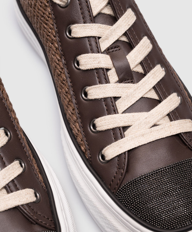 Brunello Cucinelli Коричневі комбіновані кеди з ланцюжком моніль MZ39G2951 зображення 5