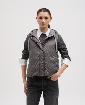 Brunello Cucinelli Серый пуховый жилет с цепочкой мониль из эколонуни MH5047920P
