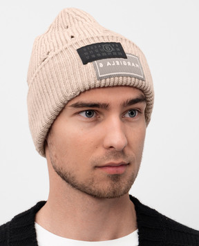 Maison Margiela MM6 Бежевая шапка с шерстью с логотипом SH0TB0001M13138