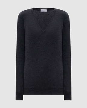 Brunello Cucinelli Сірий пуловер з кашеміру з ланцюжком моніль M12144402P