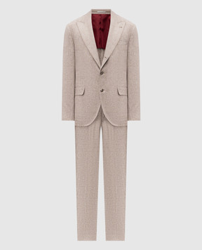 Brunello Cucinelli Бежевый костюм из шелка, шерсти и кашемира в клетку MA479LDFV2