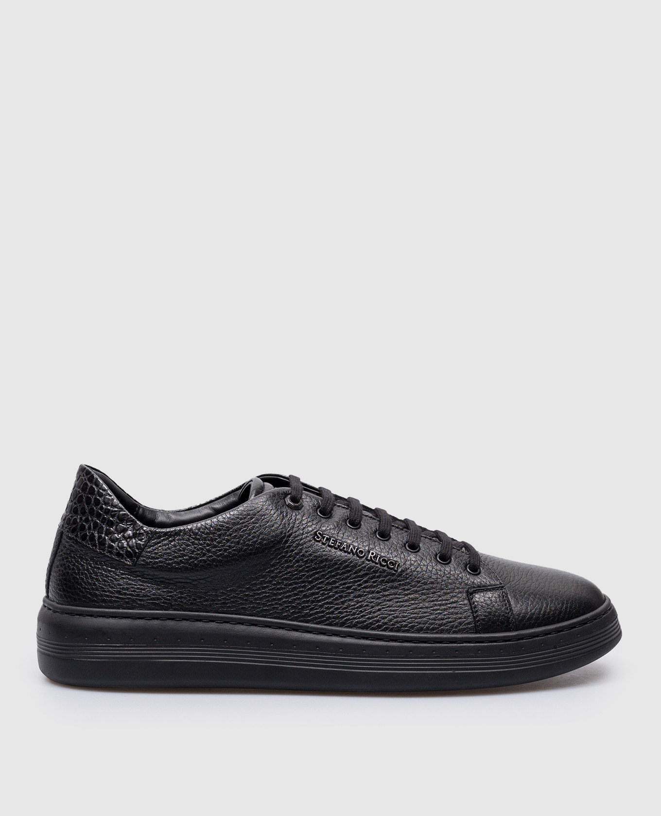 Black crocodile leather sneakers with logo