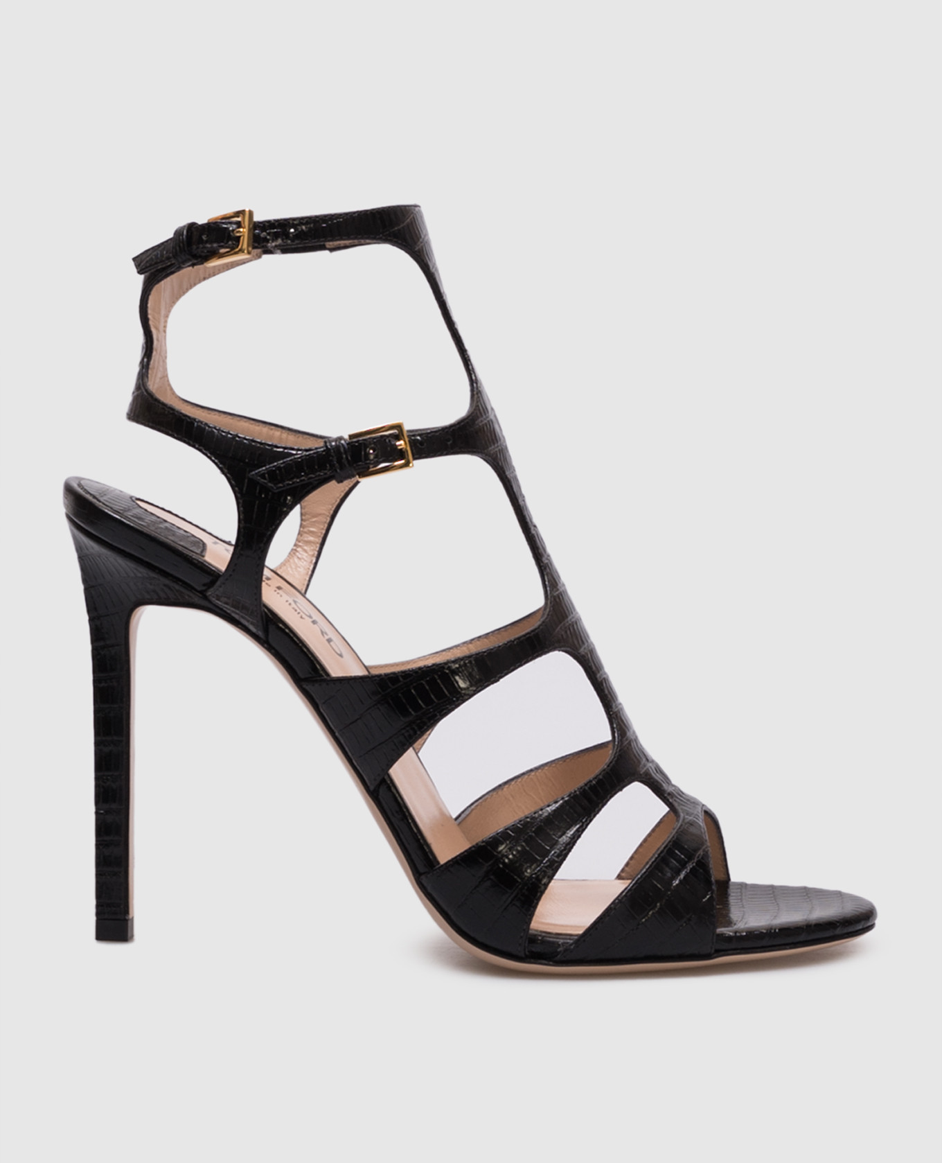 

Черные кожаные босоножки TEJUS PARADIS с тиснением под кожу крокодила, Черный, Босоножки