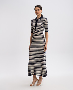 Twinset Синее платье миди в ажурный узор 251TP3190