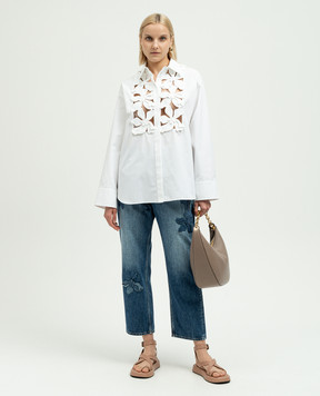 Valentino Синие джинсы с цветочной аппликацией Hibiscus 4B0DD17G8KJ