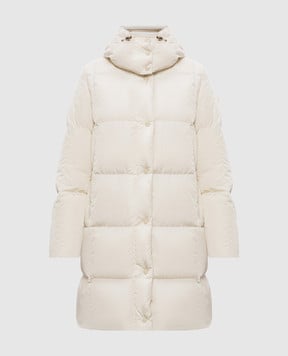 Moncler Бежевый пуховик с нашивкой логотипа K20931C00020539ZD