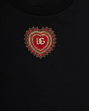 Dolce&Gabbana Детская черная футболка с аппликацией с бусинами L5JTOPG7N7V812