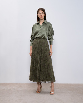 Ermanno Scervino Зеленая юбка-плиссе с цветочной вышивкой D452O736UCI