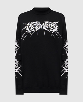 Vetements Чорний светр з вовною меріноса з контрастним принтом UA66KN100BW