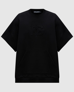Dolce&Gabbana Чорна футболка в стилі світшоту з фактурною монграмою логотипа G9BNCZG7O2S