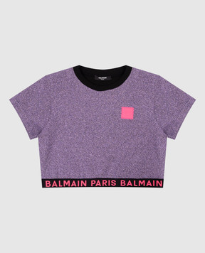 Balmain Дитяча фіолетова футболка з люрексом BU8B51U01381214