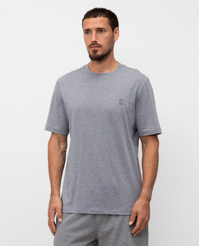 Brunello Cucinelli Серая меланжевая футболка с принтом логотип логотип M0B138440