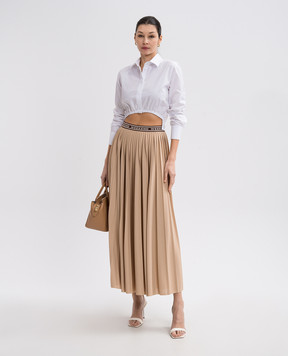 Max Mara Weekend Бежева спідниця-плісе з логотипом BLEU
