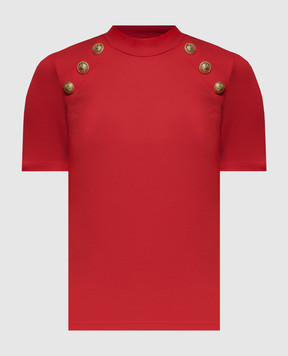 Balmain Красная футболка с металлической отделкой Signature Coin CF0EF090JH30