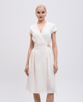 Twinset Бежева сукня на запах з льоном з логотипом 251TT2072
