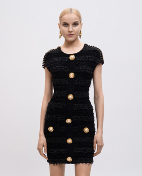 Balmain Чорна сукня міні з люрексом EF0R6140KI46
