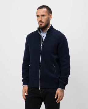 Brunello Cucinelli Синий кардиган из шерсти, кашемира и шелка. M3610801