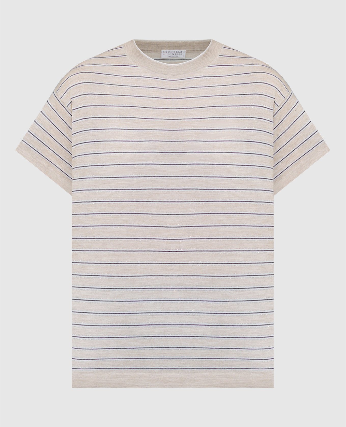 Beige t-shirt made of wool and cashmere with lurex