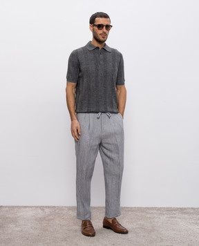 Brunello Cucinelli Серое поло в тканый узор с льном M2L707815