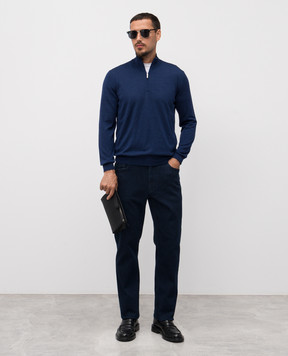Bertolo Cashmere Синий джемпер из шелка и шерсти 901615000048