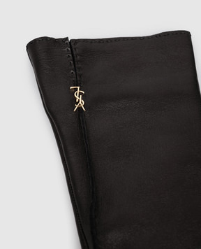 Saint Laurent Чорні шкіряні рукавчки з монограмою логотипа 8026483YQ52