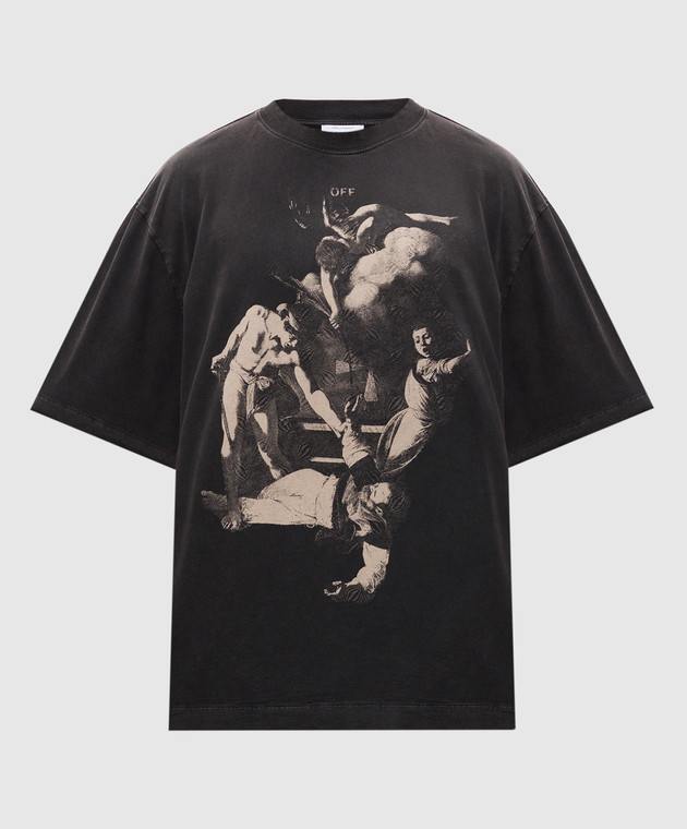 Off-White - Черная футболка с принтом Martyrdom прямого кроя