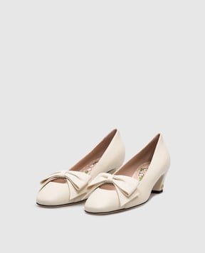 Valentino Бежевые кожаные туфли BOWOW с бантом 6W2S0LB5DDT