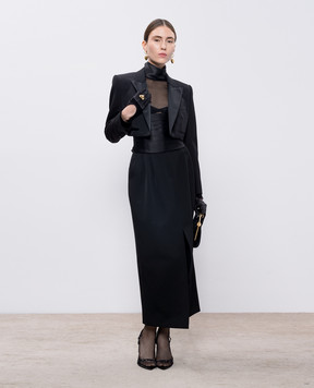 Dolce&Gabbana Черная юбка из шерсти и шелка с лампасами. F4CZ8TFU21E