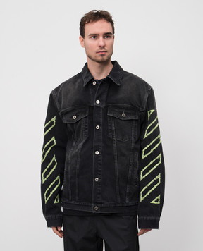 Off-White Чорна джинсова куртка з контрастною вишивкою емблеми Arrow OMYE09BS25DEN004